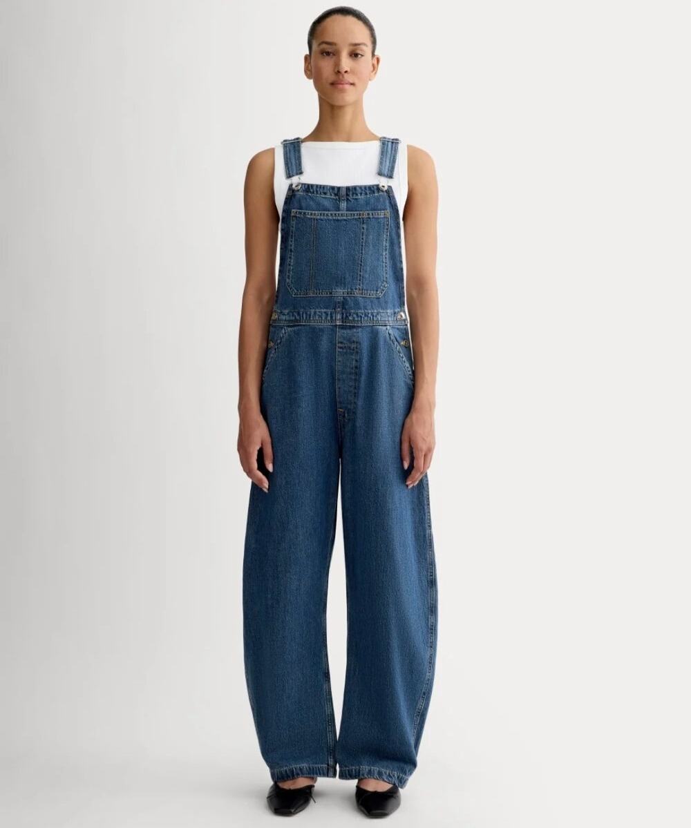 Everlane The Curve Denim Overall Barrel Leg Medium Blue Jumpsuit XS - Picture 1 of 12
